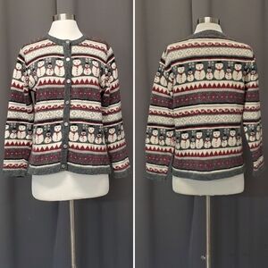 Vintage 90s y2k Snowman Geometric Fair Isle Ski Apres Wool Blend Cardigan Small